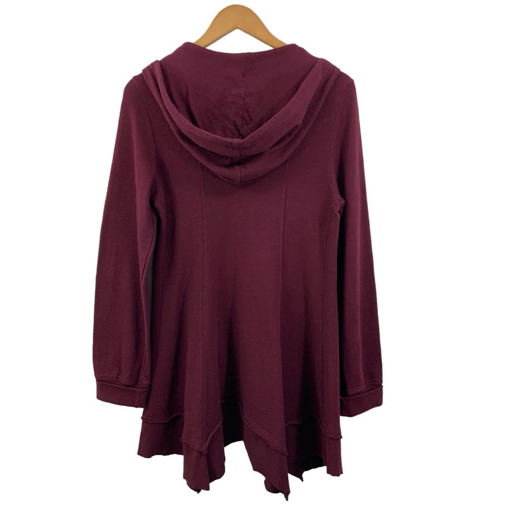 XCVI Size Medium Zip Up Hoodie V-Neck Maroon Burgundy French Terry Sweatshirt F8 - Picture 5 of 10